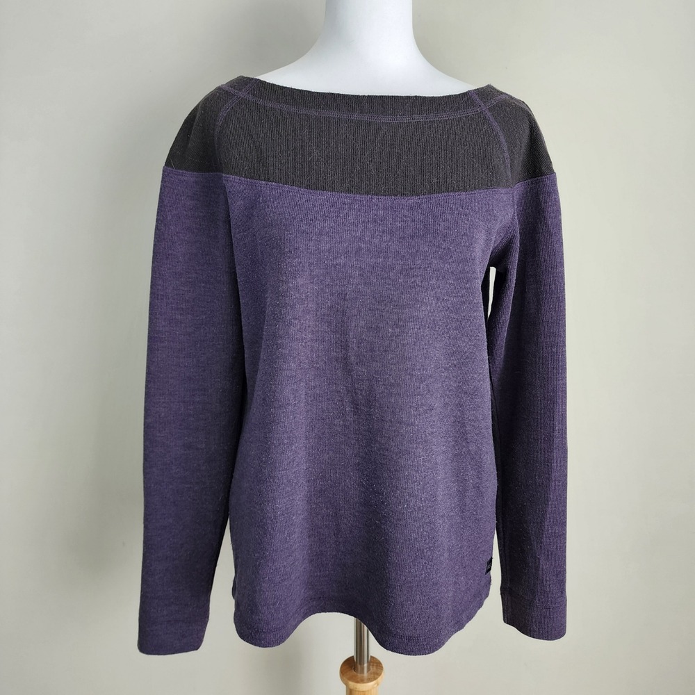 MEC Boatneck Wool Blend Sweater‎ Womens Medium Purple Gray Colorblock Outdoor